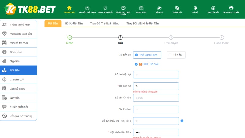 Hướng dẫn rút tiền TK88 cơ bản